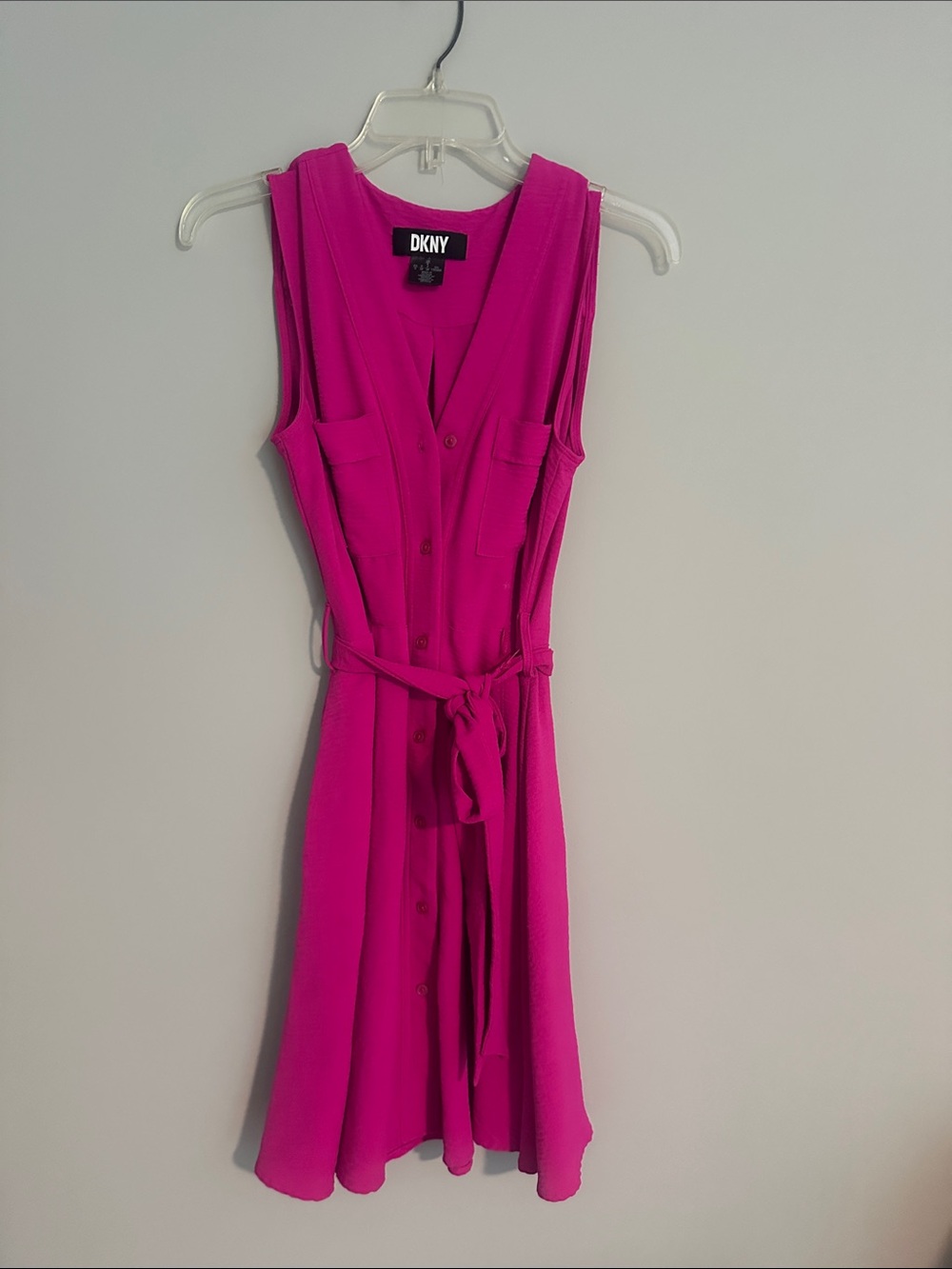 DKNY Sleeveless Button-Front Belted Dress in Fuchsia